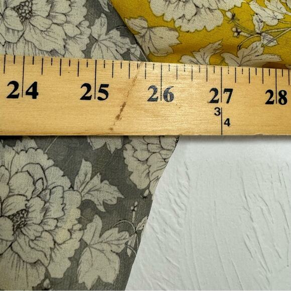 Cabi Yellow & Grey Floral Boho 3/4 Sleeve Blouse Womens S Sheer Puff Sleeve Top - Picture 10 of 12